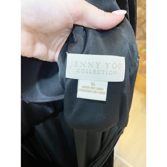 Jenny Yoo Malia BHLDN Black Velvet Long Sleeve Sheer Front Open Back Sz 16 - Picture 7 of 9